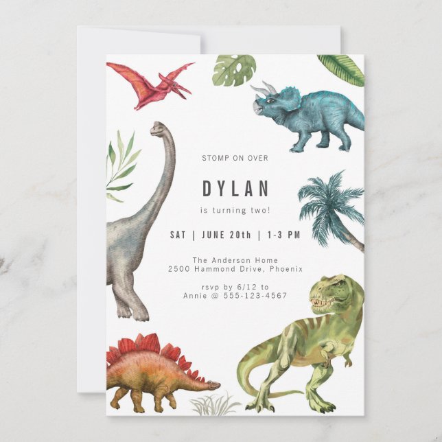 Dinosaur Kids Birthday Party Invitation Inbjudningar (Framsida)