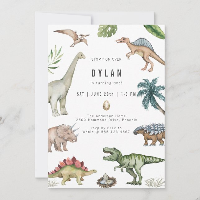 Dinosaur Kids Birthday Party Invitation Inbjudningar (Framsida)