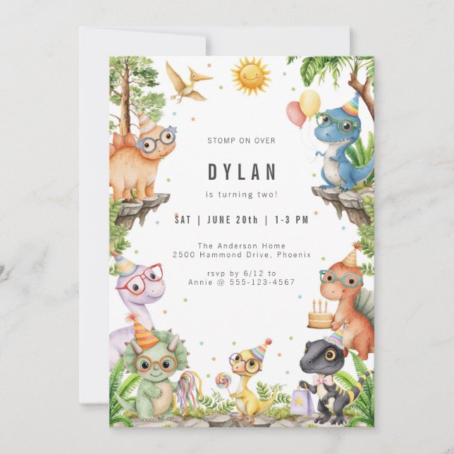 Dinosaur Kids Birthday Party Invitation Inbjudningar (Framsida)