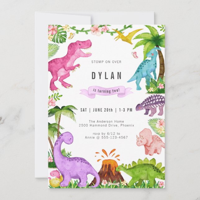 Dinosaur Kids Birthday Party Invitation Inbjudningar (Framsida)
