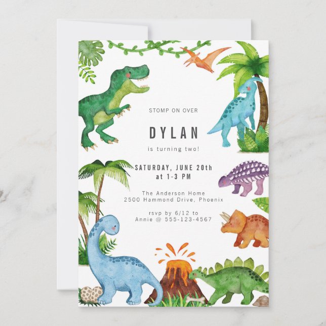 Dinosaur Kids Birthday Party Invitation Inbjudningar (Framsida)