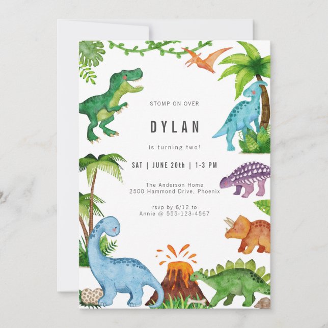 Dinosaur Kids Birthday Party Invitation Inbjudningar (Framsida)