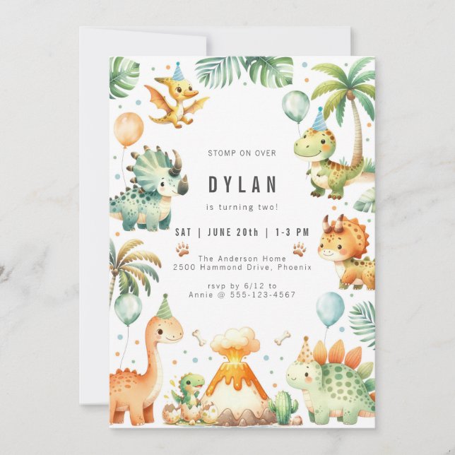 Dinosaur Kids Birthday Party Invitation Inbjudningar (Framsida)