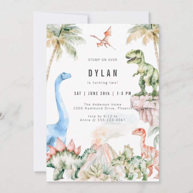Dinosaur Kids Birthday Party Invitation Inbjudningar (Framsida)