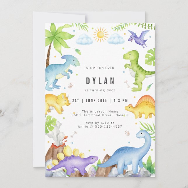 Dinosaur Kids Birthday Party Invitation Inbjudningar (Framsida)