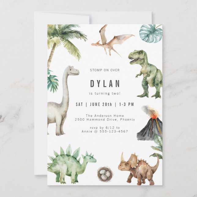 Dinosaur Kids Birthday Party Invitation Inbjudningar (Framsida)