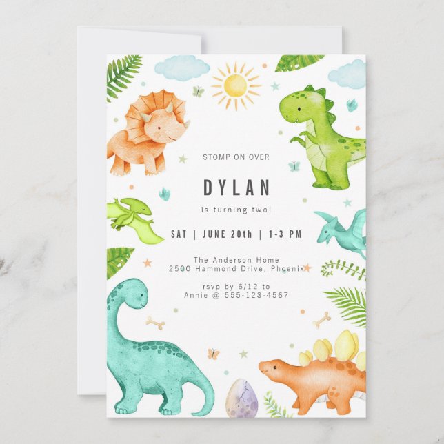 Dinosaur Kids Birthday Party Invitation Inbjudningar (Framsida)