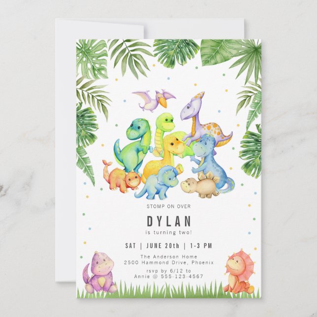 Dinosaur Kids Birthday Party Invitation Inbjudningar (Framsida)