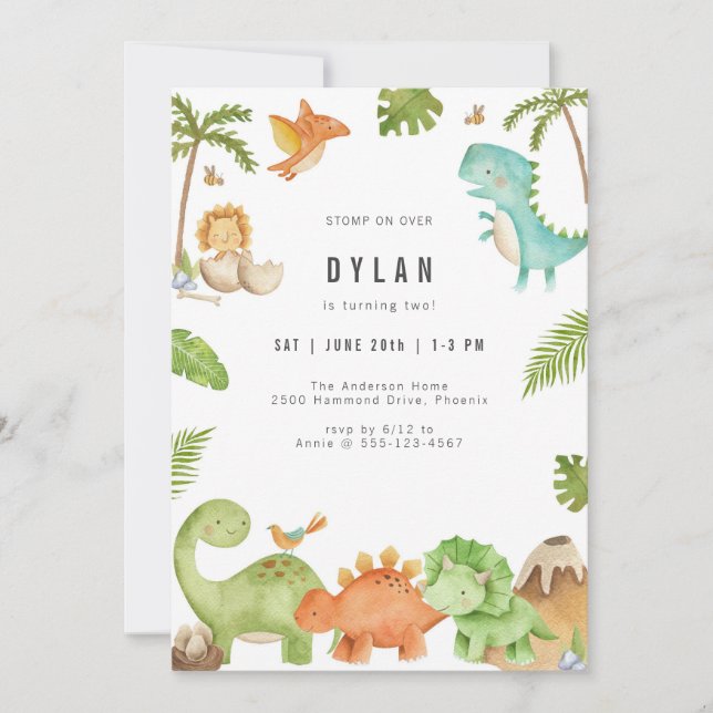 Dinosaur Kids Birthday Party Invitation Inbjudningar (Framsida)