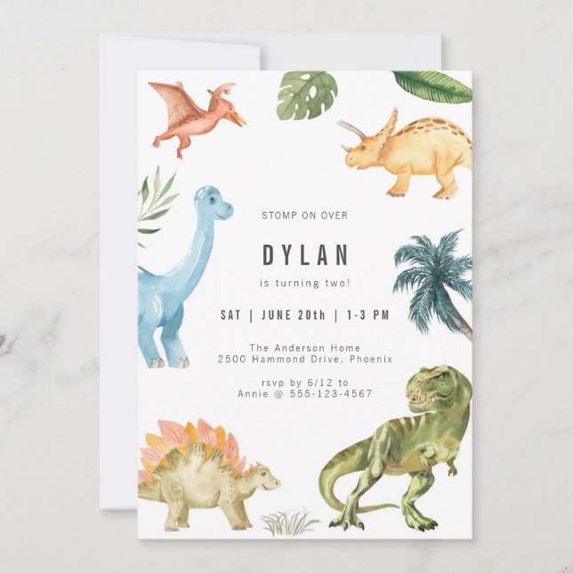 Dinosaur Kids Birthday Party Invitation Inbjudningar (Framsida)