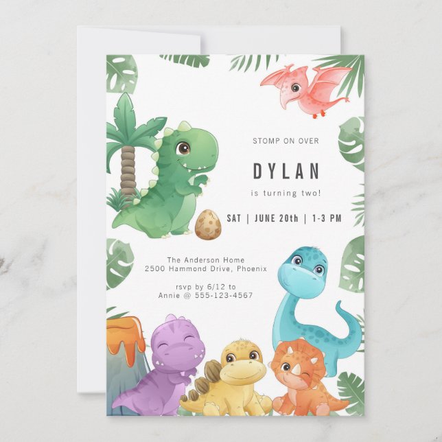 Dinosaur Kids Birthday Party Invitation Inbjudningar (Framsida)