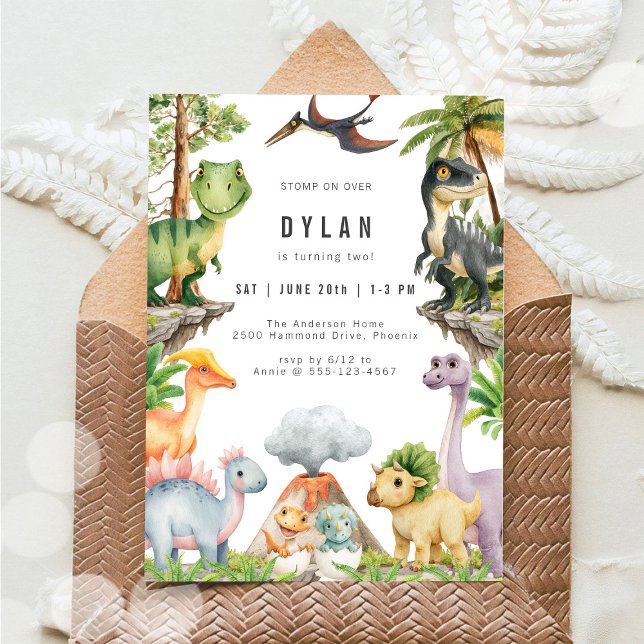 Dinosaur Kids Birthday Party Invitation Inbjudningar (Skapare uppladdad)