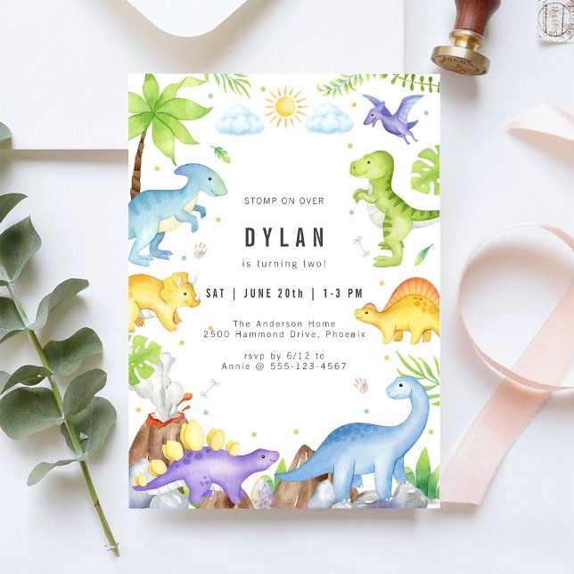 Dinosaur Kids Birthday Party Invitation Inbjudningar (Skapare uppladdad)