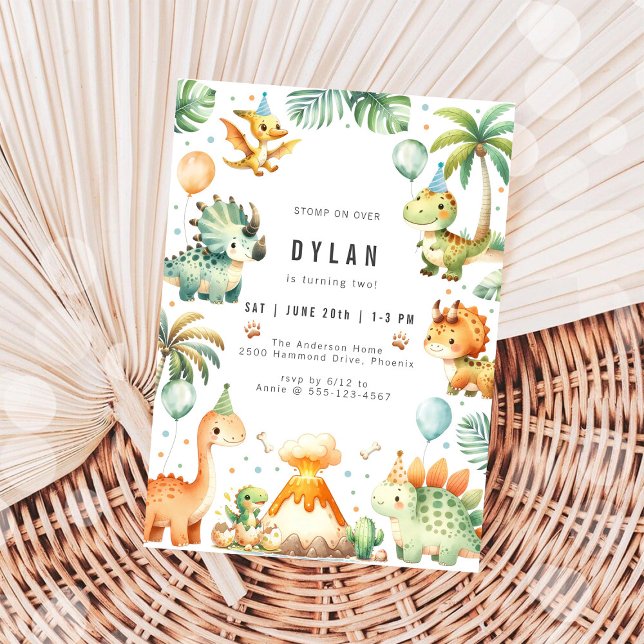 Dinosaur Kids Birthday Party Invitation Inbjudningar (Skapare uppladdad)