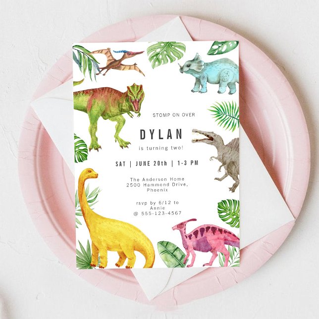 Dinosaur Kids Birthday Party Invitation Inbjudningar (Skapare uppladdad)