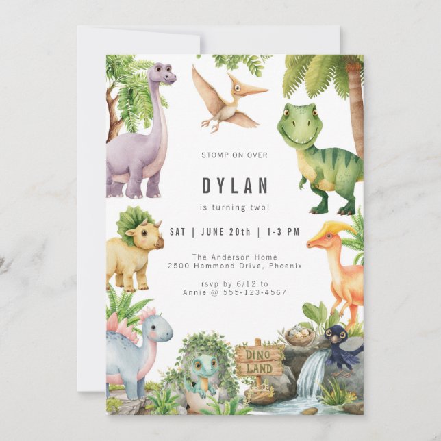 Dinosaur Kids Birthday Party Invitation Inbjudningar (Framsida)