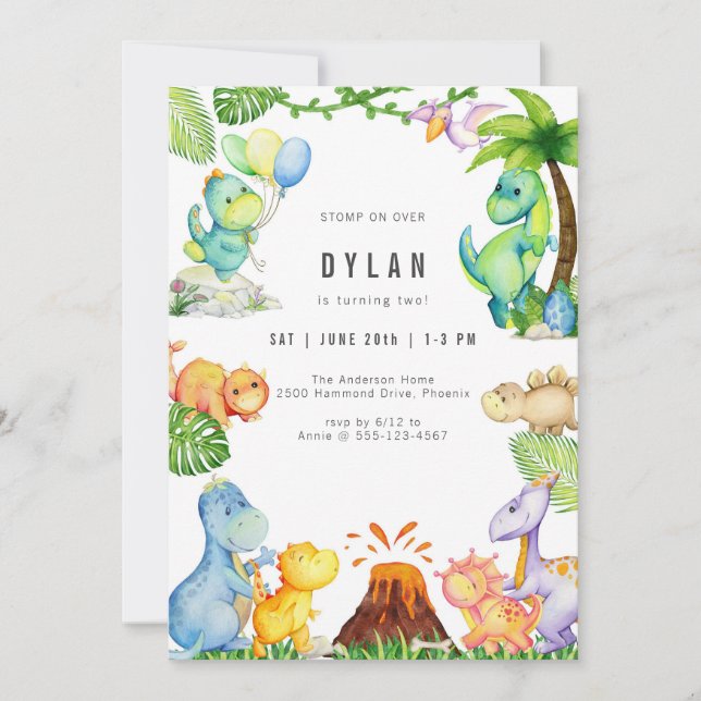 Dinosaur Kids Birthday Party Invitation Inbjudningar (Framsida)