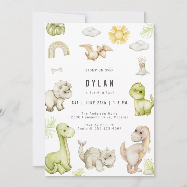Dinosaur Kids Birthday Party Invitation Inbjudningar (Framsida)