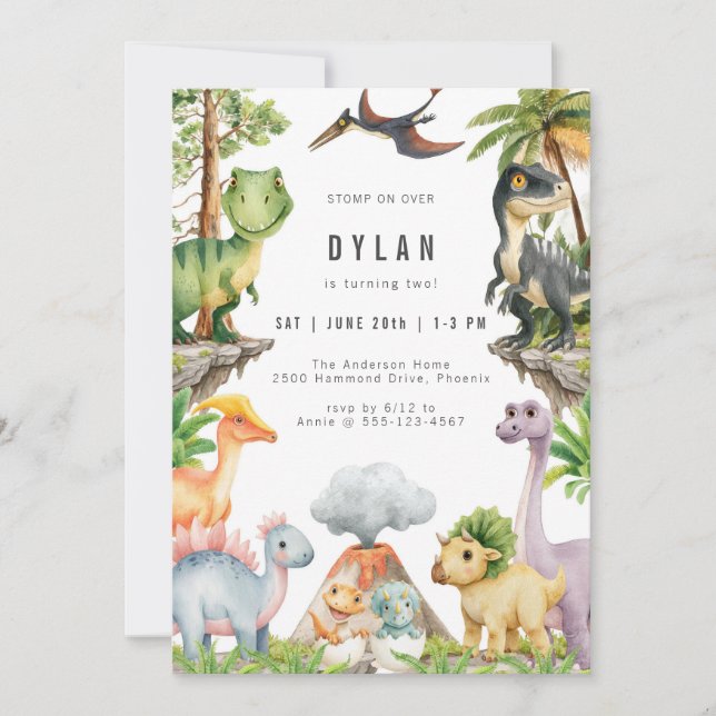 Dinosaur Kids Birthday Party Invitation Inbjudningar (Framsida)