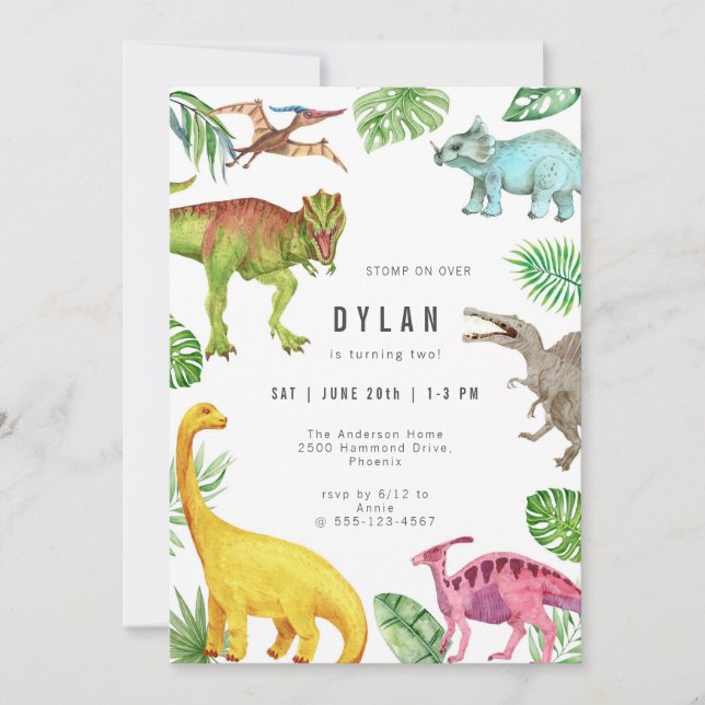 Dinosaur Kids Birthday Party Invitation Inbjudningar (Framsida)