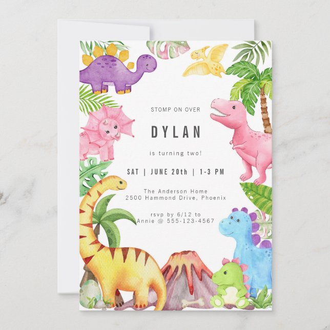 Dinosaur Kids Birthday Party Invitation Inbjudningar (Framsida)