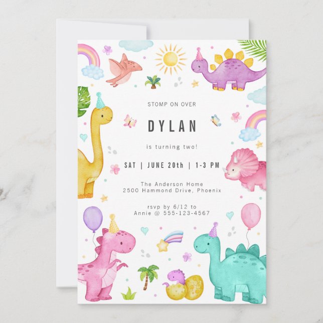 Dinosaur Kids Birthday Party Invitation Inbjudningar (Framsida)