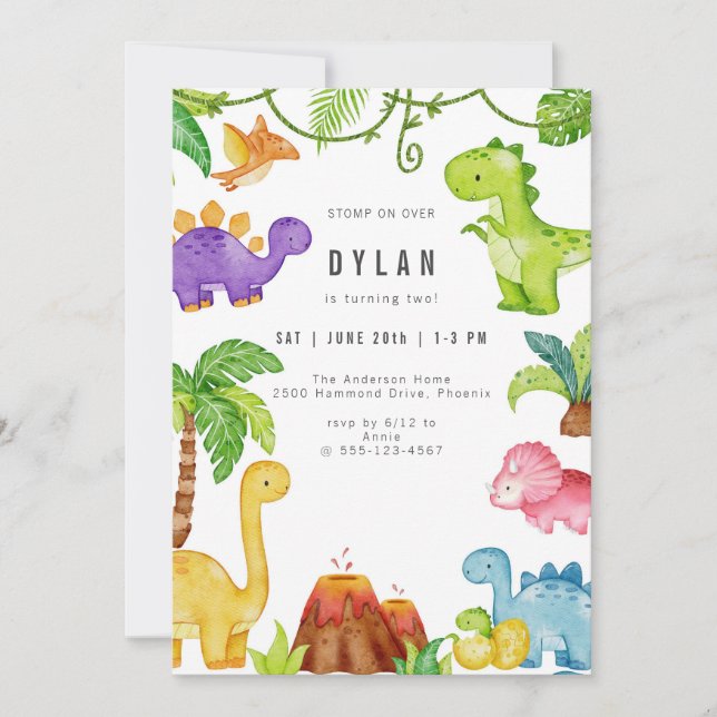 Dinosaur Kids Birthday Party Invitation Inbjudningar (Framsida)
