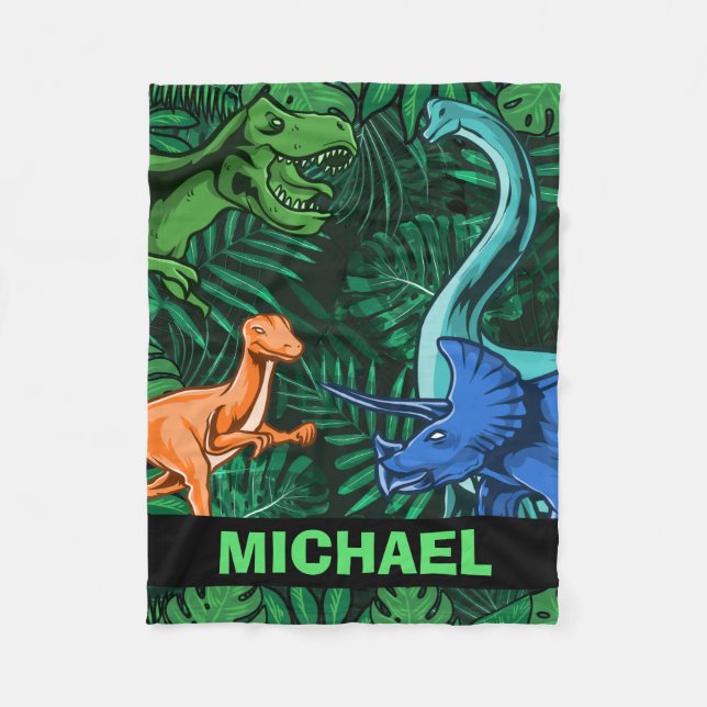 Dinosaur Kids Dino Jurassic Trex Boy Anpassade Fleecefilt (Framsidan)