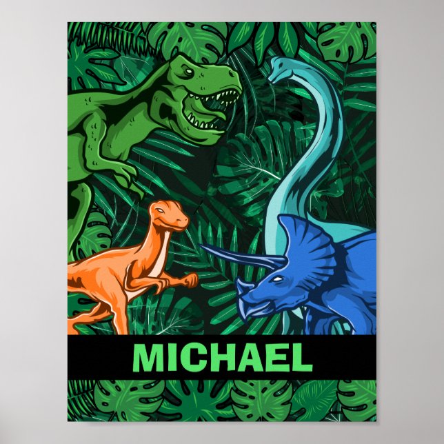 Dinosaur Kids Dino Jurassic Trex Boy Anpassade Poster (Framsidan)