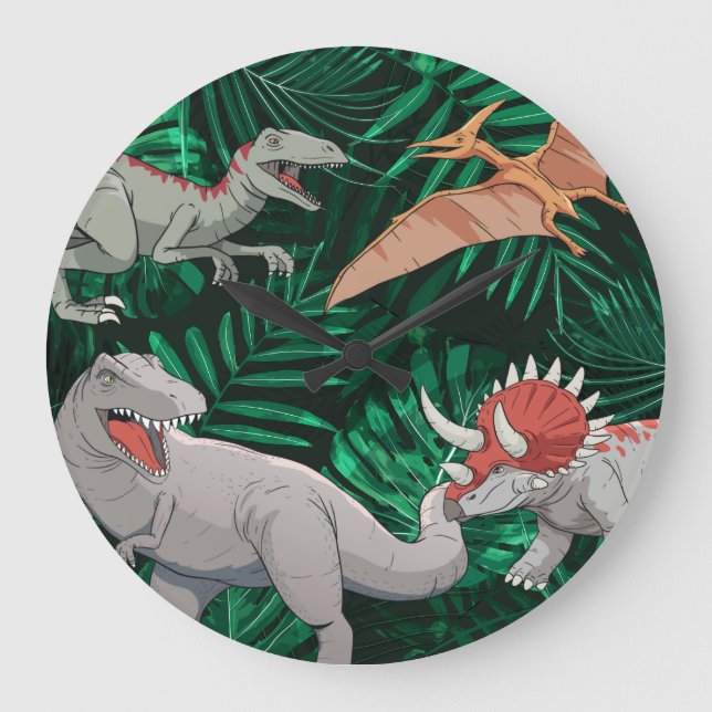 Dinosaur Kids Dino Jurassic Trex Boy Bedroom Stor Klocka (Framsida)