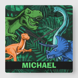 Dinosaur Kids Dino Jurassic Trex Boy Personlig Fyrkantig Klocka