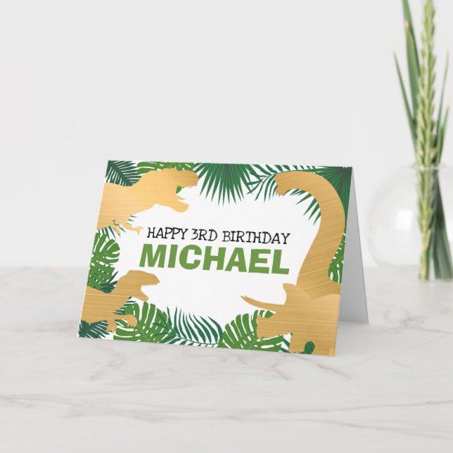 Dinosaur Kids Guld Dino Jurassic Trex Boy Birthday Kort (Framsida)