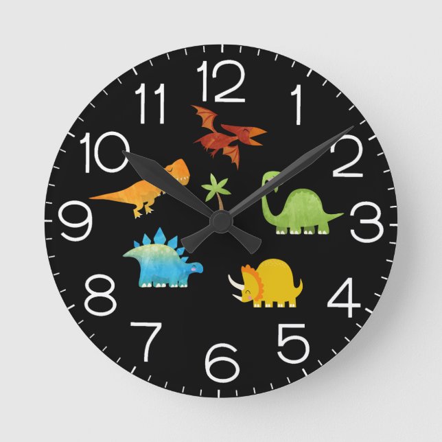 Dinosaur Kids Nursery Cute Dino Rund Klocka (Framsida)