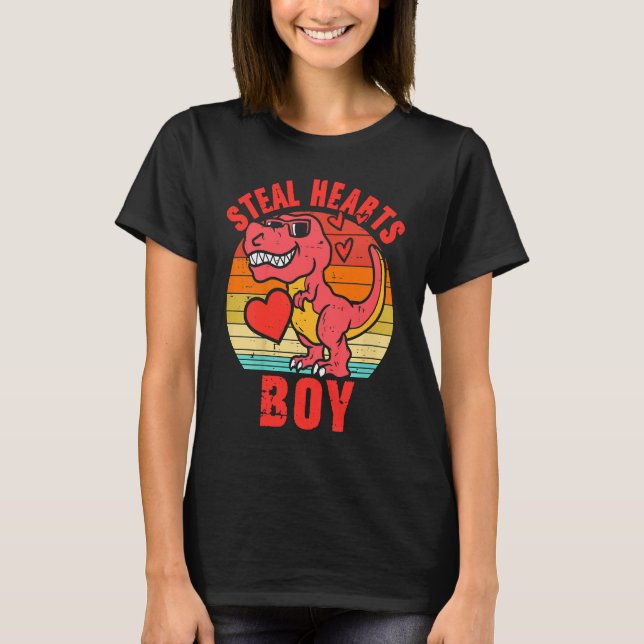 Dinosaur Kids  Steal Her Heart Valentine's Day Boy T Shirt (Framsida)