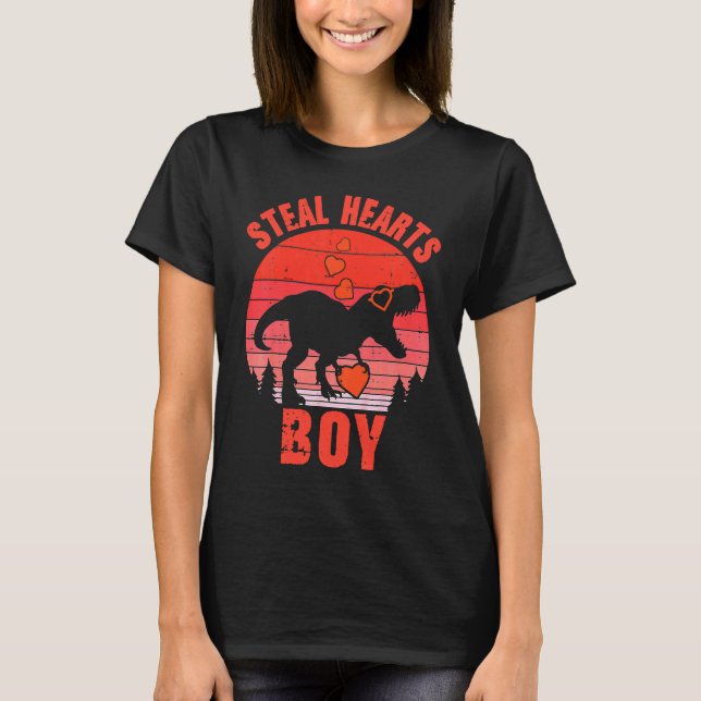 Dinosaur Kids  Steal Her Heart Valentine's Day Boy T Shirt (Framsida)