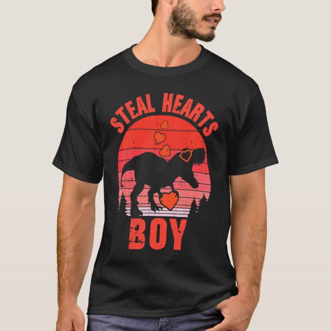Dinosaur Kids  Steal Her Heart Valentine's Day Boy T Shirt (Framsida)