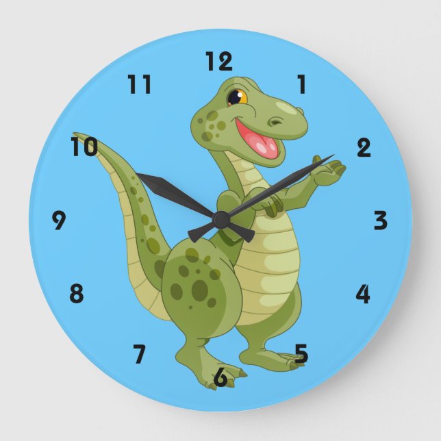 Dinosaur Kids Wall Clock Stor Klocka (Framsida)