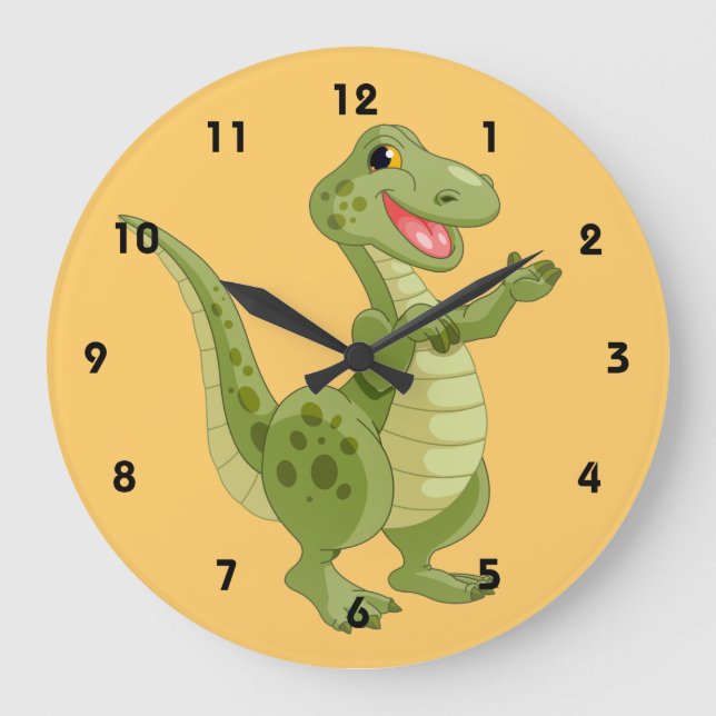 Dinosaur Kids Wall Clock Stor Klocka (Framsida)