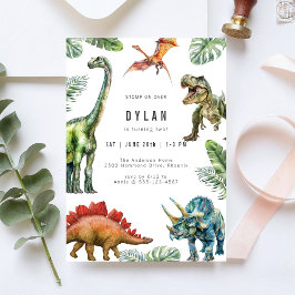 Dinosaur Kids Watercolor Birthday Invitation Inbjudningar