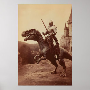 Dinosaur Knight Konsttryck Gothic Jurassic Paladin Poster