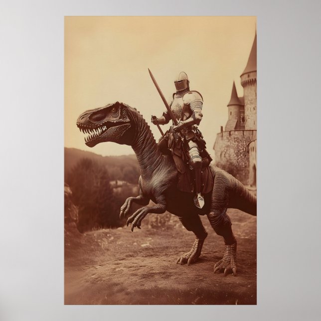 Dinosaur Knight Konsttryck Gothic Jurassic Paladin Poster (Framsidan)