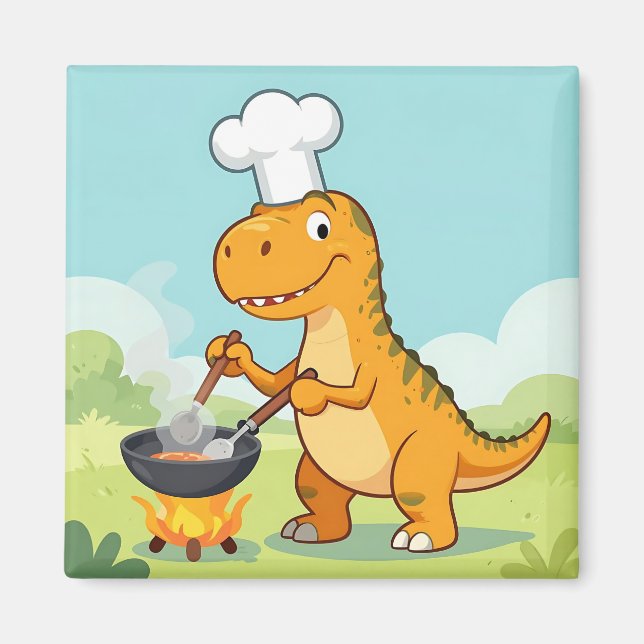 Dinosaur kockar rolig matlagning magnet (Framsidan)