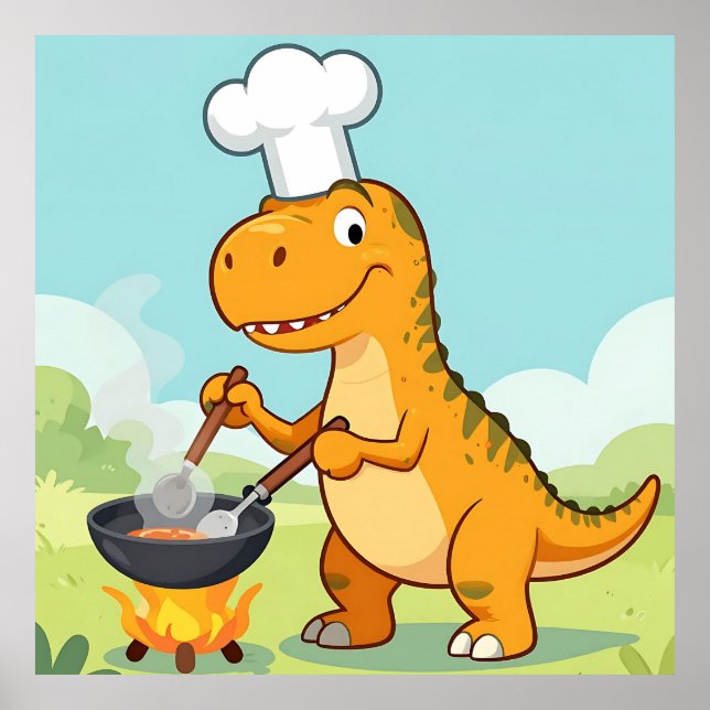 Dinosaur kockar rolig matlagning poster (Framsidan)