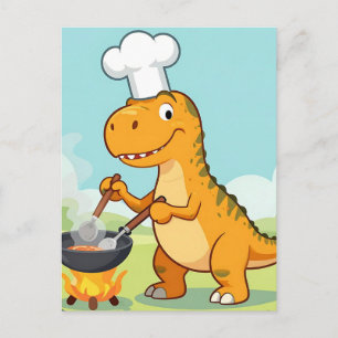 Dinosaur kockar rolig matlagning vykort