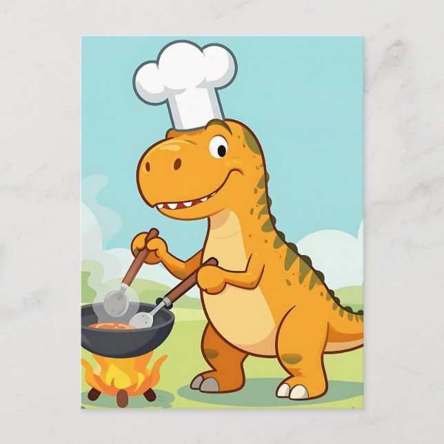 Dinosaur kockar rolig matlagning vykort (Framsida)