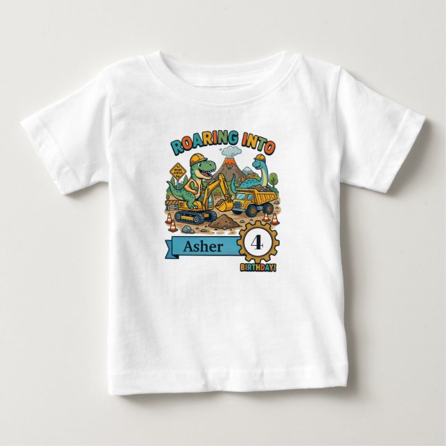 Dinosaur Konstruktion Födelsedagskläder för barn  T Shirt (Framsida)