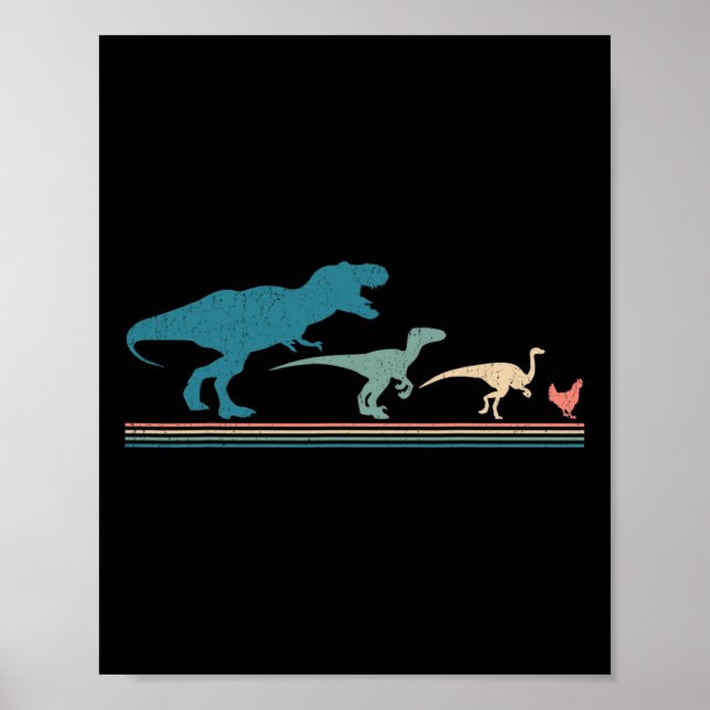 Dinosaur Kyckling Evolution Rolig Vintage Retro 70 Poster (Framsidan)