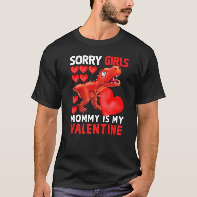 Dinosaur Ledsen att Girls Mamma är min Valentine M T Shirt (Framsida)