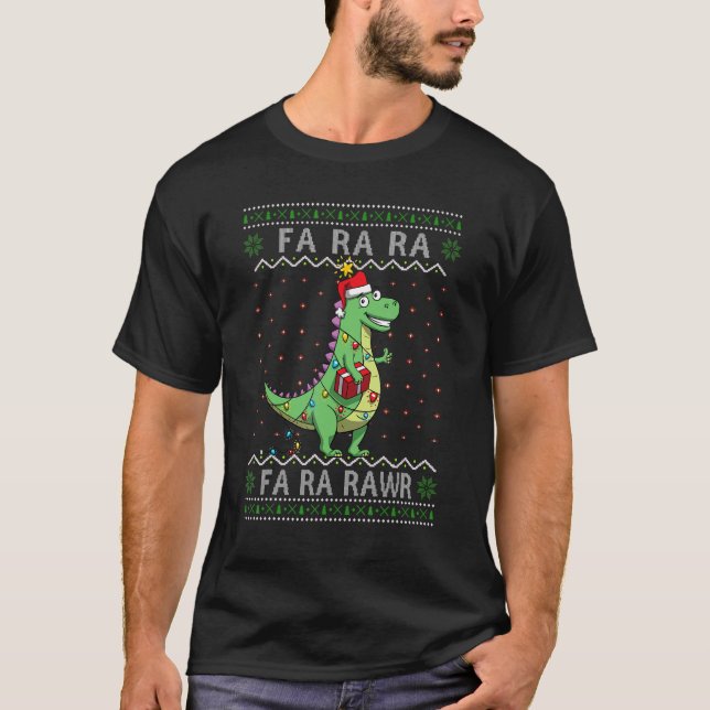 Dinosaur Light jul Fa Ra Rawr UGLY Rex Boys T Shirt (Framsida)