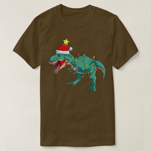 Dinosaur Lighting Julafton Träd Matching Dinosaur  T Shirt (Design framsida)